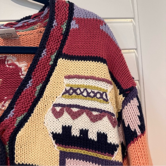 Storybook Knits Cardigan Sz L Southwestern Peppers Adobe Pottery Chiles Hand - Picture 3 of 10